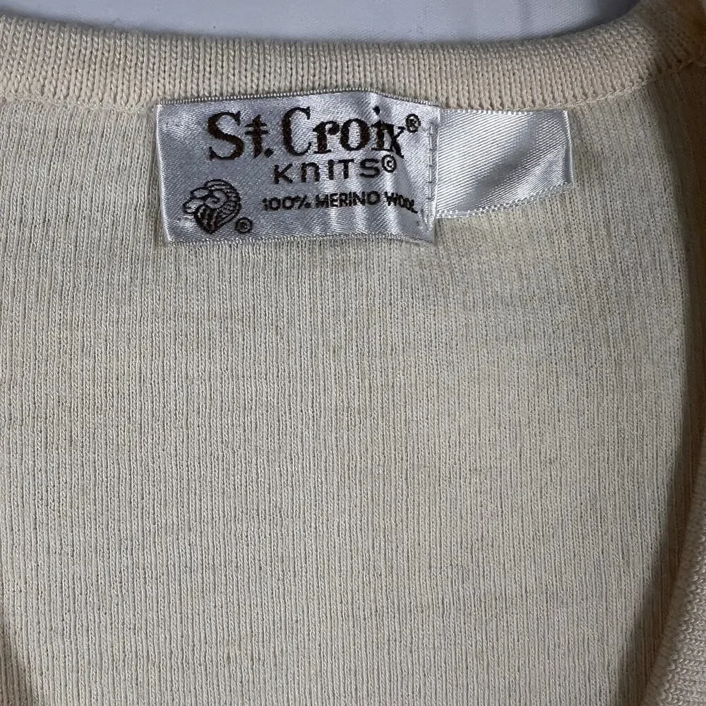 St. Croix Knits Cream Zephyr 100% Merino Wool V-Neck Pullover Sweater Size XXL